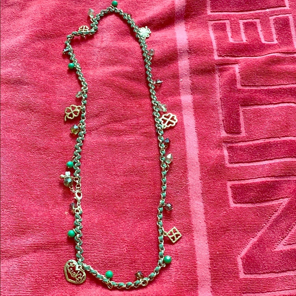 LUCKY charm long necklace green gold Magic. New